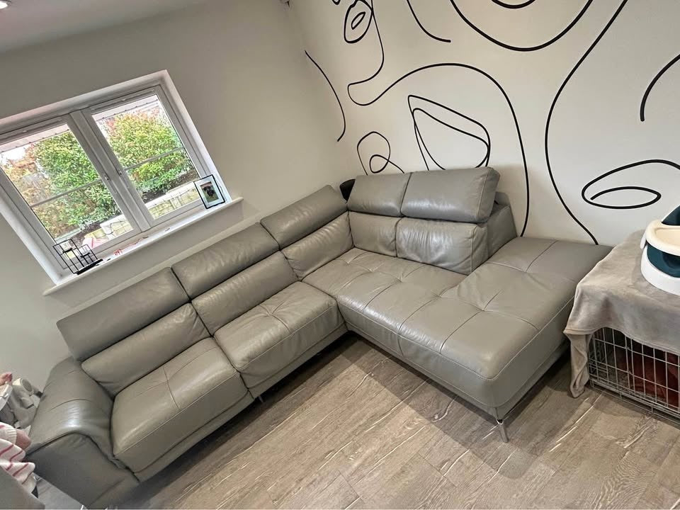 Light Grey Luxe Recline Leather Corner Sofa (PTP)