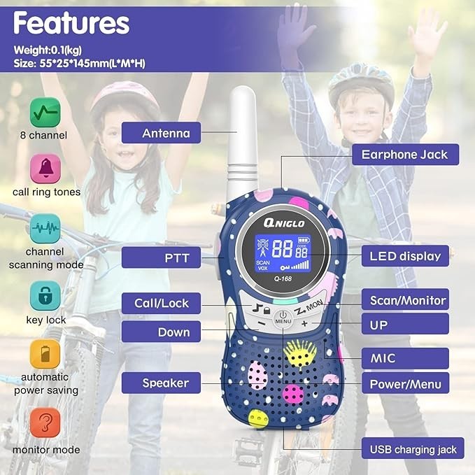 Kids Rechargeable Walkie Talkies 3 Pack Long Range VOX 8 Channel Radio