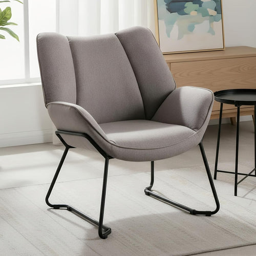 Grey Linen Accent Tub Chair Metal Legs Modern Armchair