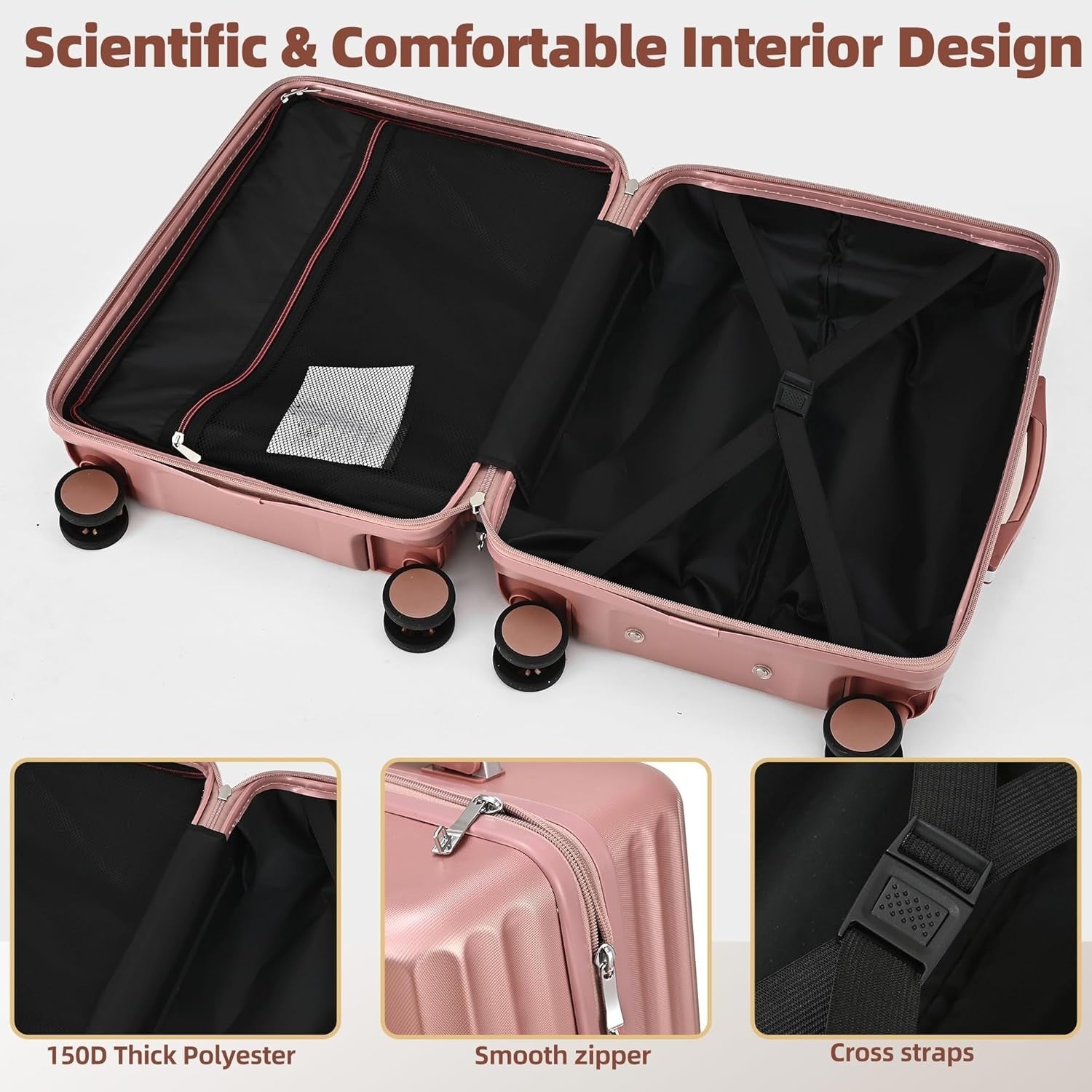 24 Inch Medium Hard Shell Suitcase PC ABS Lightweight Spinner Lock Rose