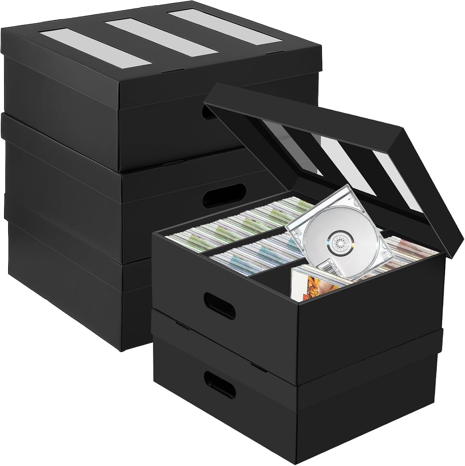 5 Pack CD Storage Boxes Cardboard Organizer Holds 450 CDs Stackable Lid