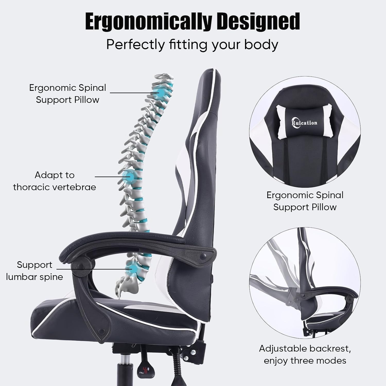 Ergonomic Gaming Chair Reclining Office Desk Chair Lumbar Support White