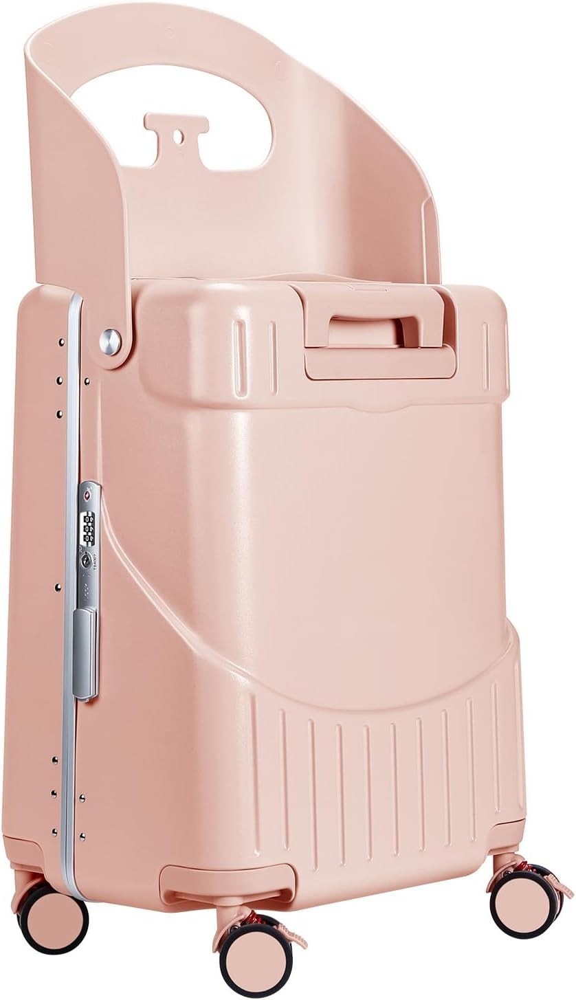 20'' Pink Ride On Suitcase with Seat TSA Lock Spinner Wheels Hard Shell