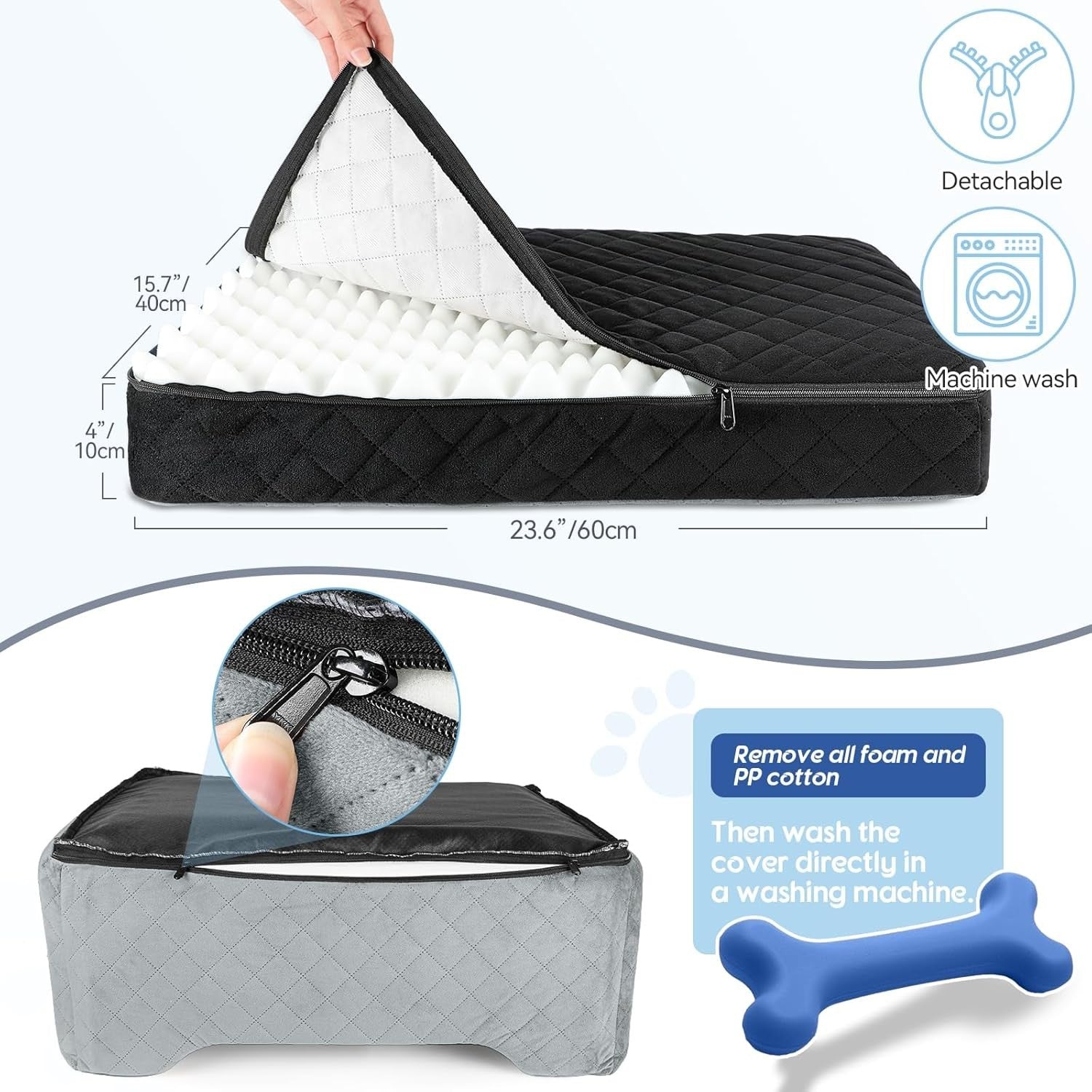 Dog Booster Car Seat Memory Foam Travel Bed Washable 50lb Black Grey