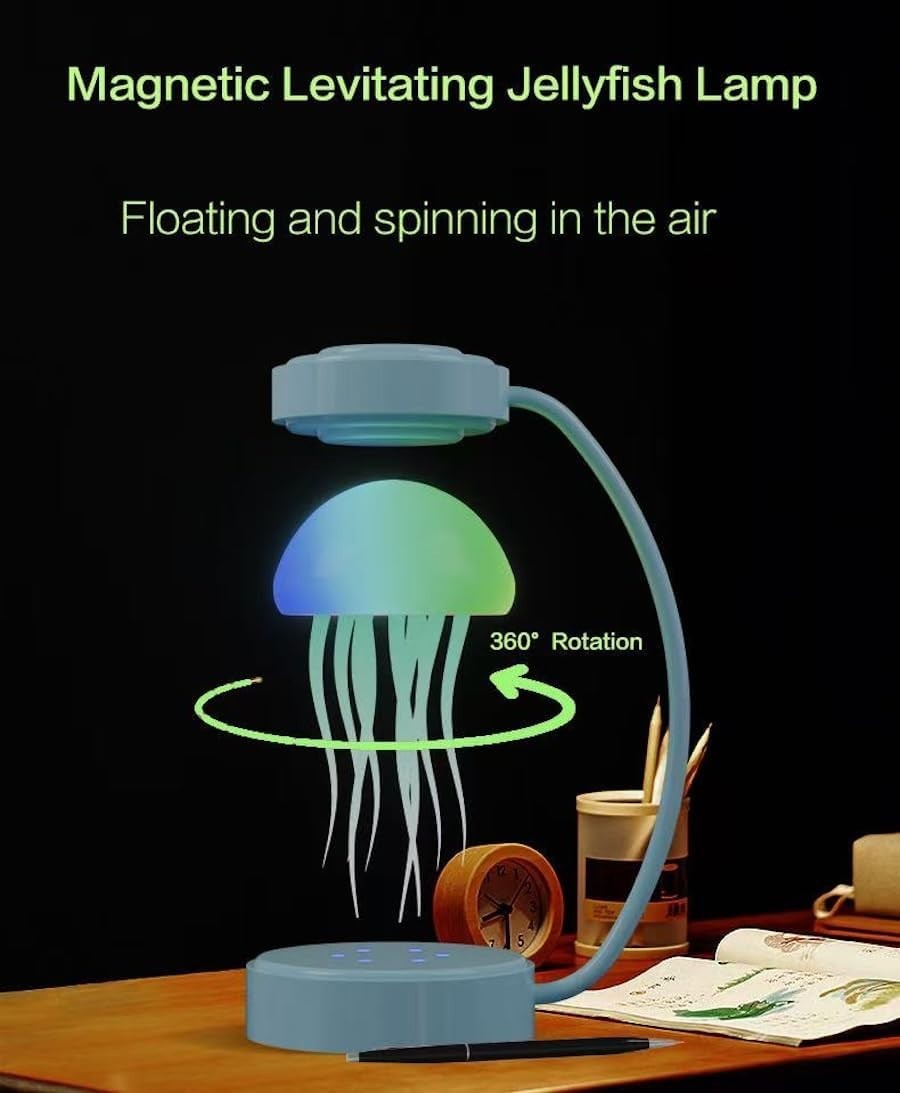 Floating Jellyfish Lamp Magnetic Levitating 360° Spinning LED Night Light
