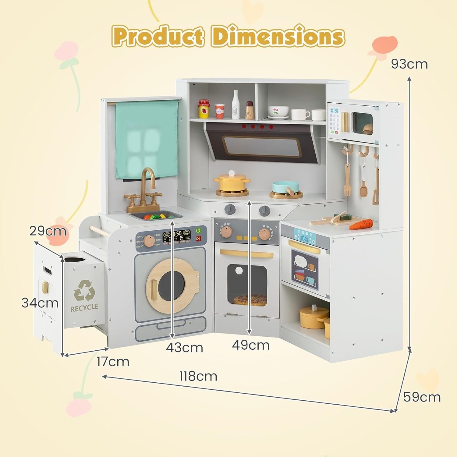 Corner Kids Play Kitchen Lights Sounds Washer Grey Chef Toy