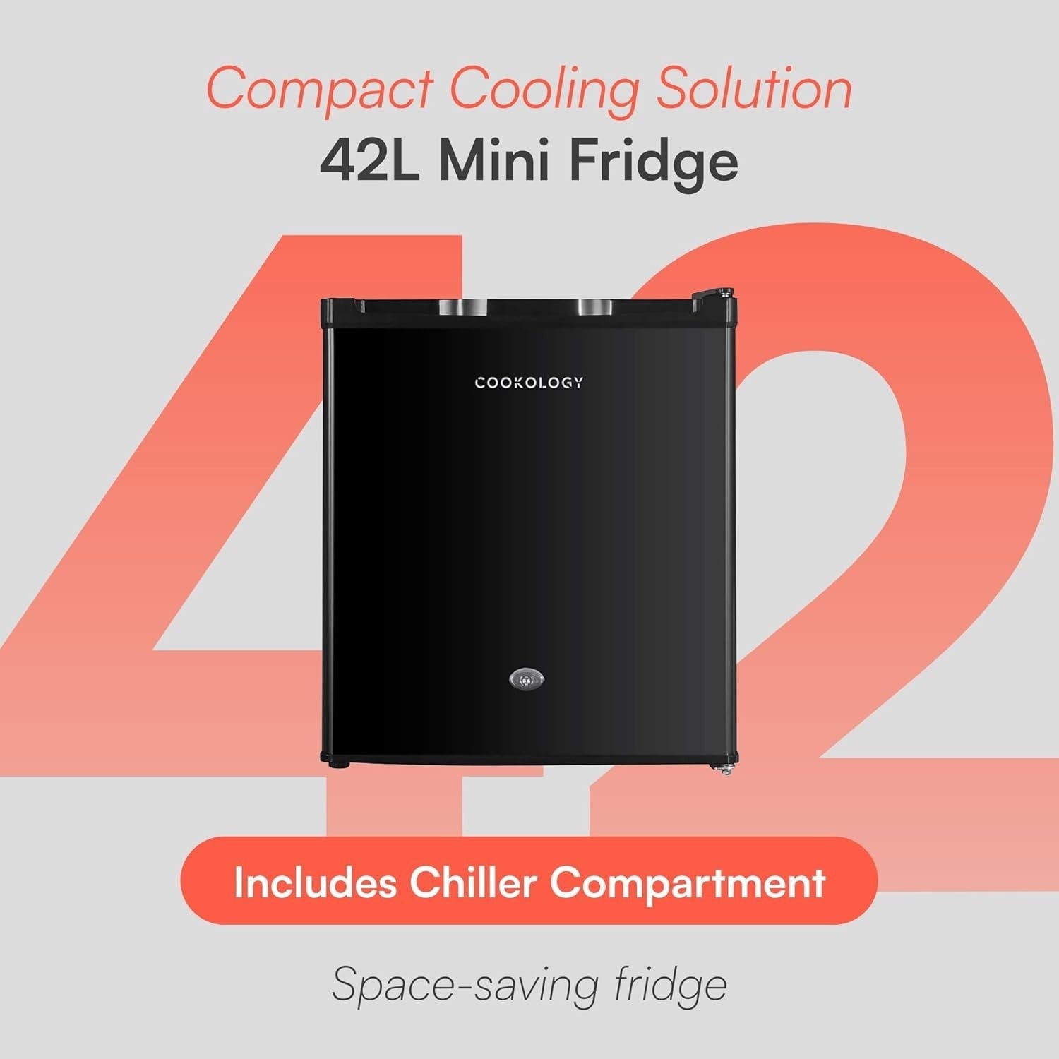 42L Mini Fridge Countertop Compact Reversible Door Black