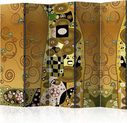 Gold Art 5 Panel Room Divider 225×172cm Large Folding Privacy Screen