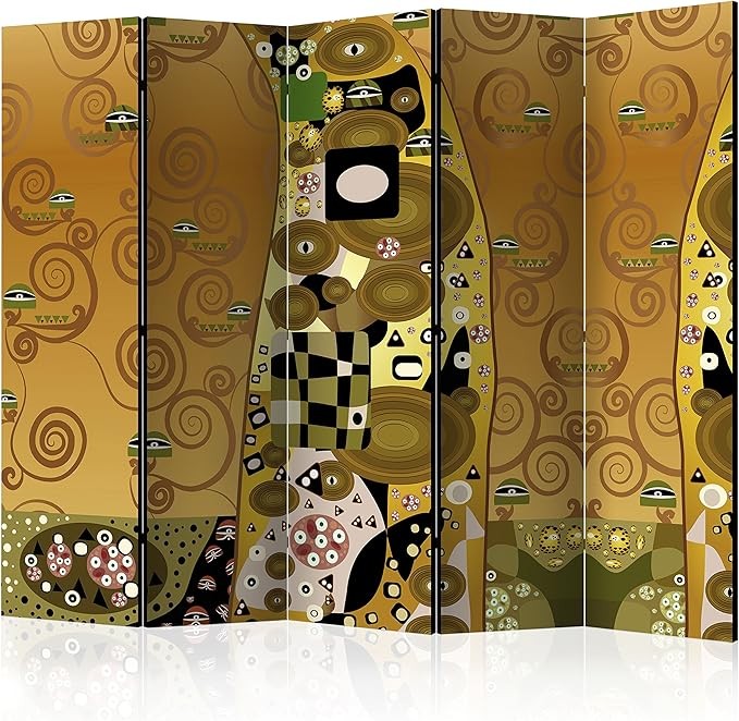 Gold Art 5 Panel Room Divider 225×172cm Large Folding Privacy Screen