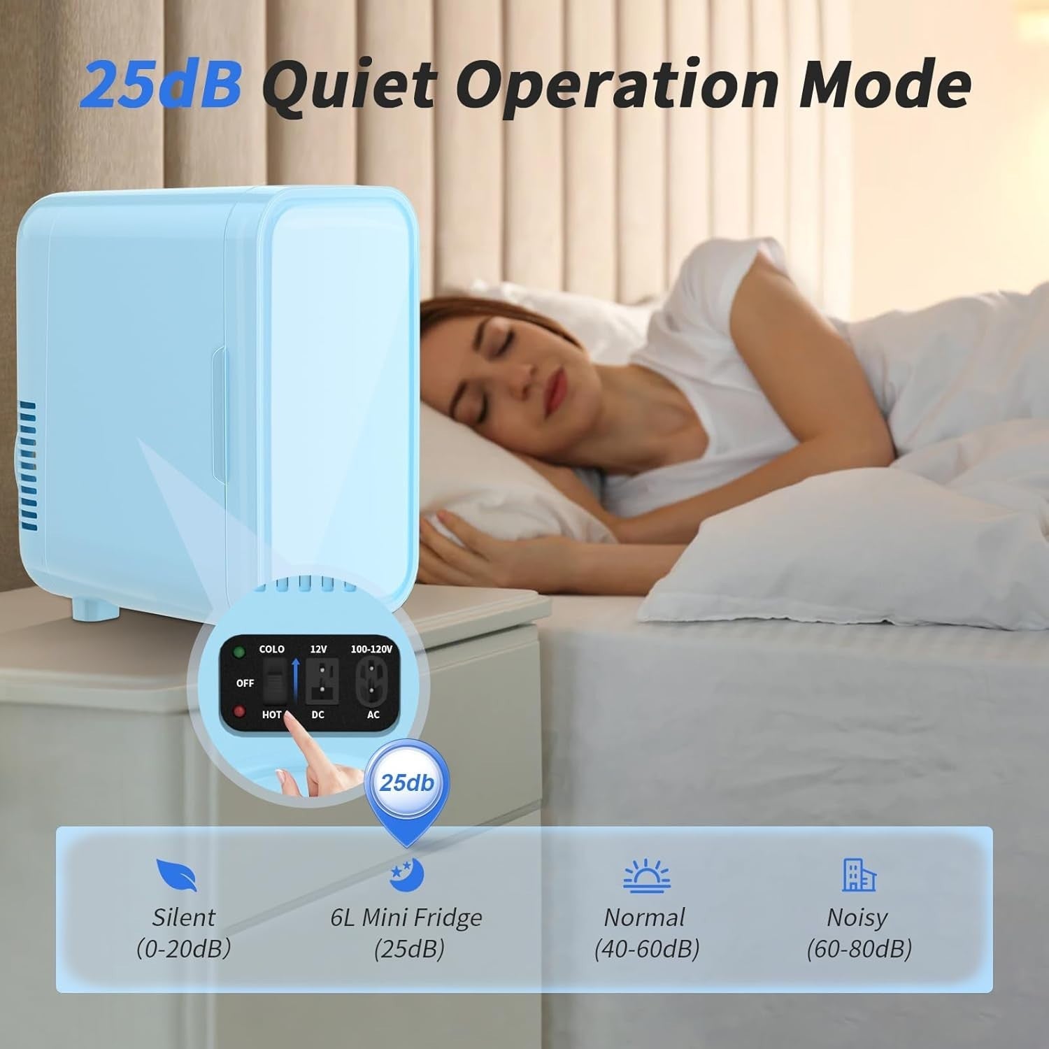 6L Mini Fridge Portable AC/DC Cooler Warmer Bedroom Skincare Blue