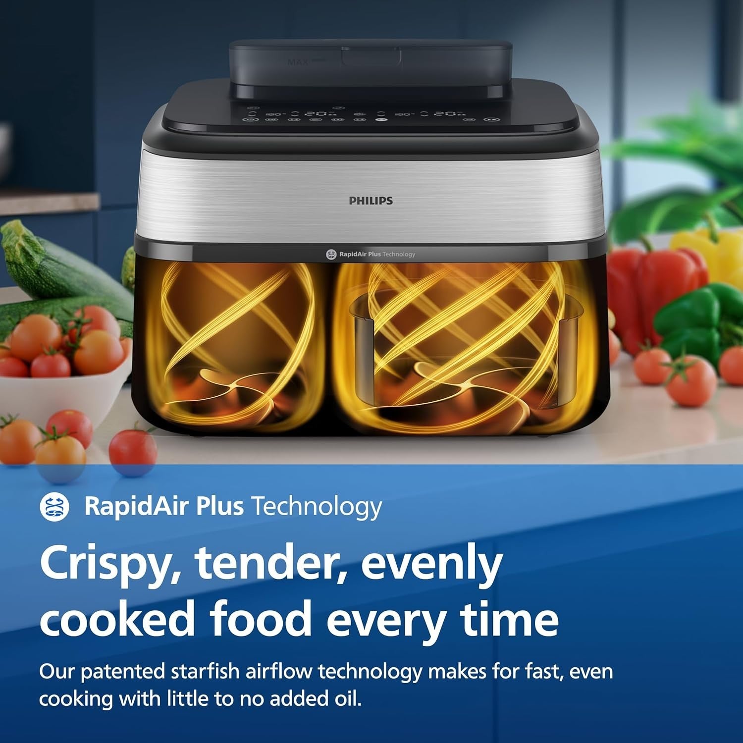 9L Dual Basket Air Fryer with Steam 19-in-1 RapidAir Plus Extra Crisp Easy Clean