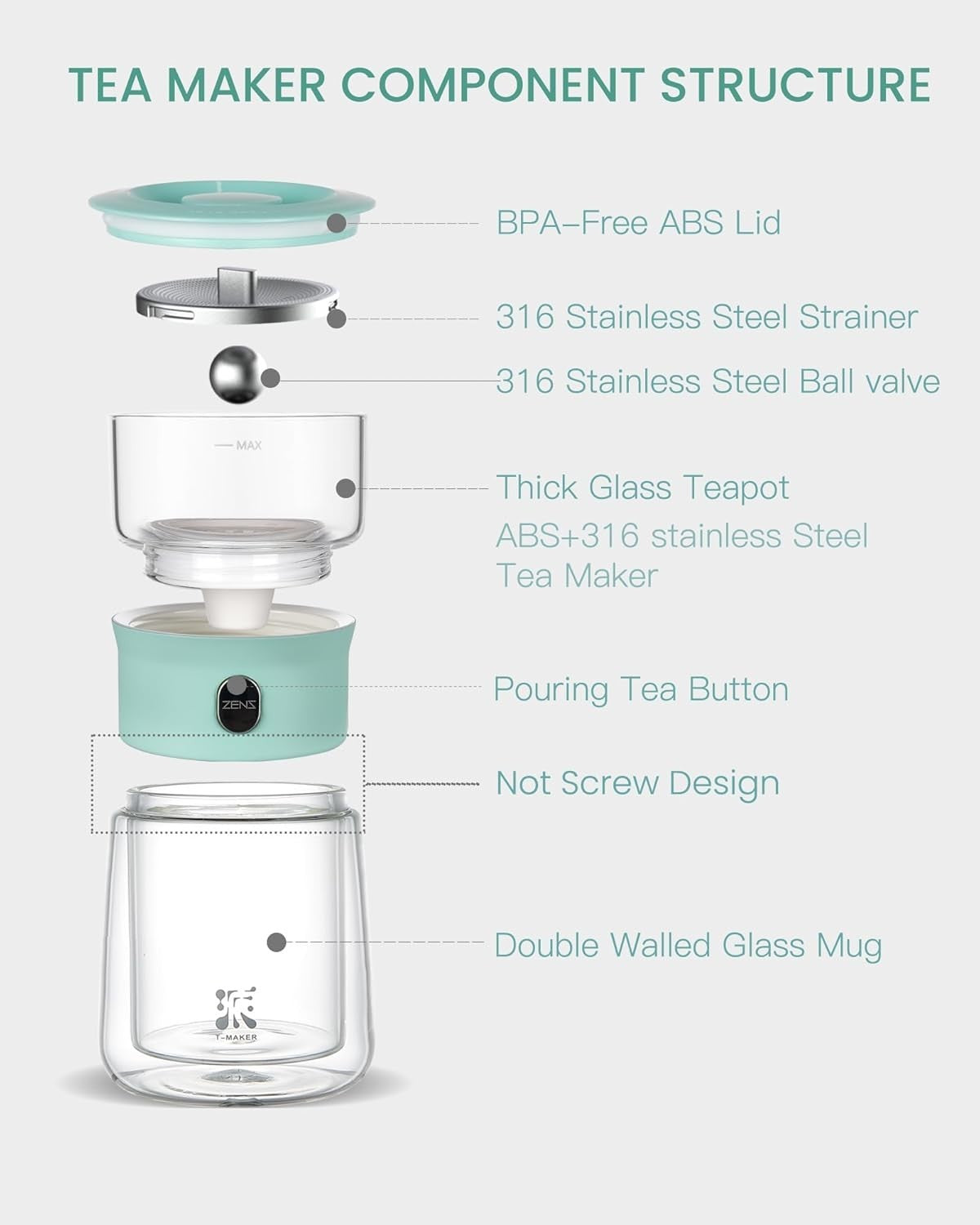 One Touch Tea Infuser Set 200ml Loose Leaf Brewer Cup with Carry Case