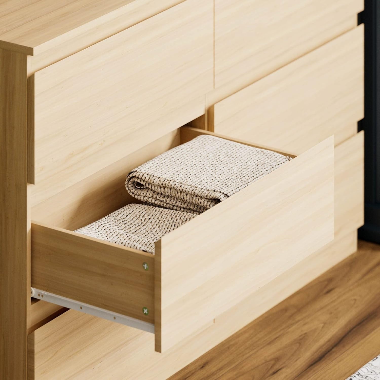 Modern 6 Drawer Chest Pine Wood Storage Unit for Bedroom Living Room