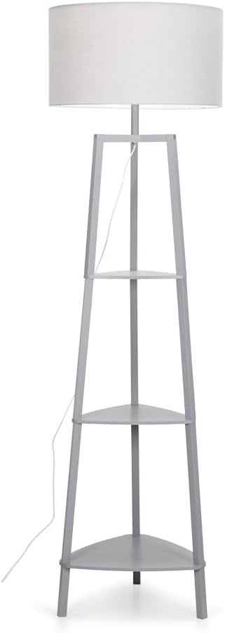 Modern Grey Floor Lamp with 3 Storage Shelves & 6W LED Bulb, 156cm