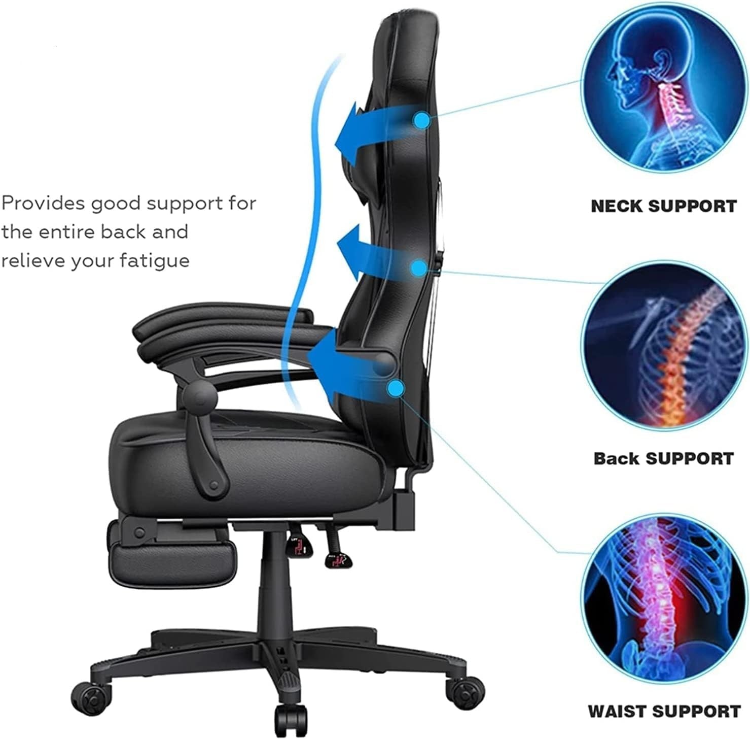 Reclining Gaming Chair Grey w/ Footrest & Massage Lumbar