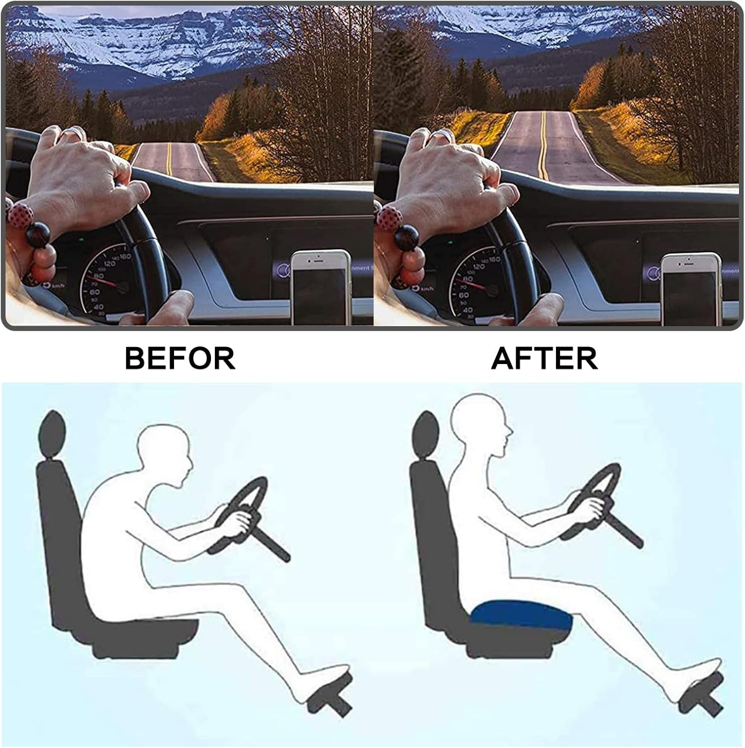 Memory Foam Car Seat Booster Cushion Height Increase Driving Comfort