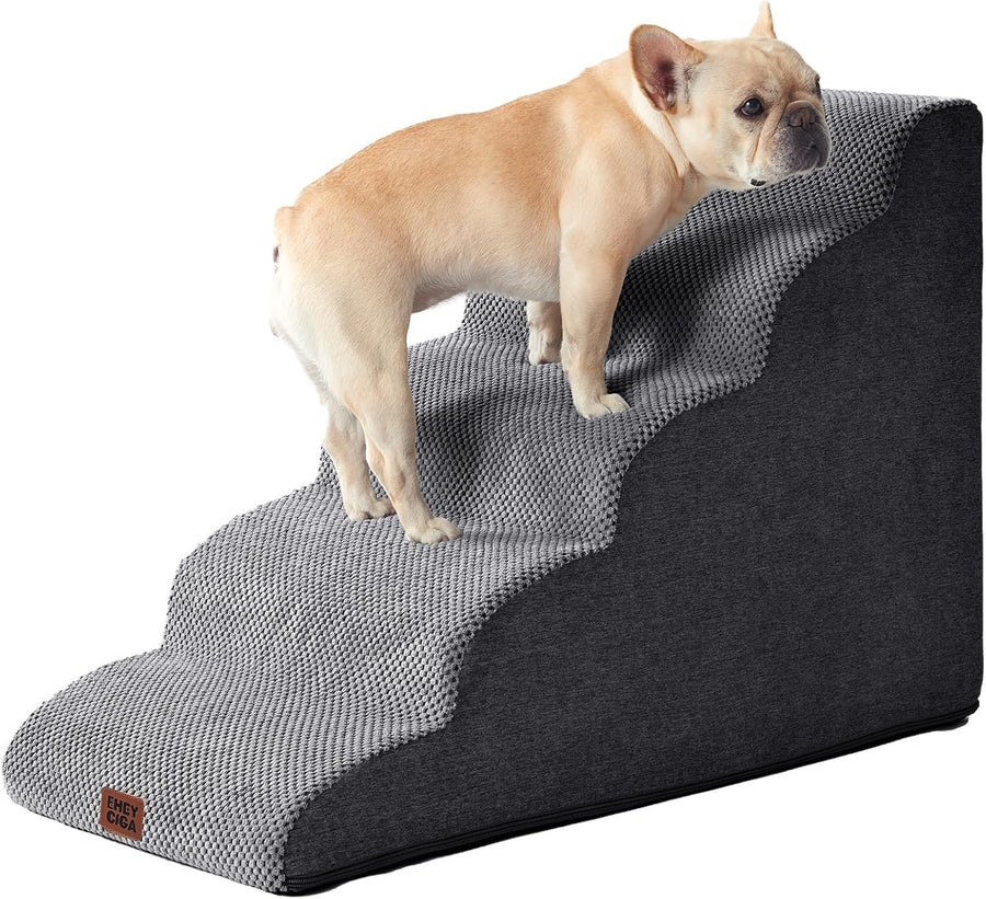 5 Step Dog Stairs for High Bed Non Slip Foam Pet Steps Washable Grey