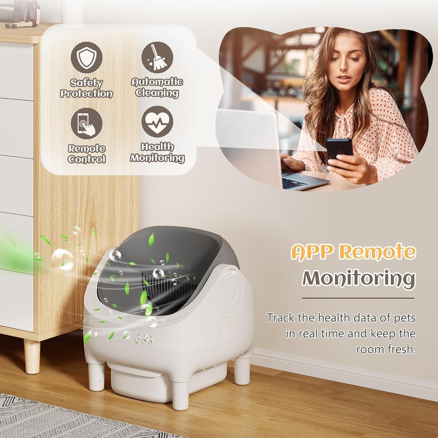 Automatic Self Cleaning Cat Litter Box Smart App Odour Control XXL
