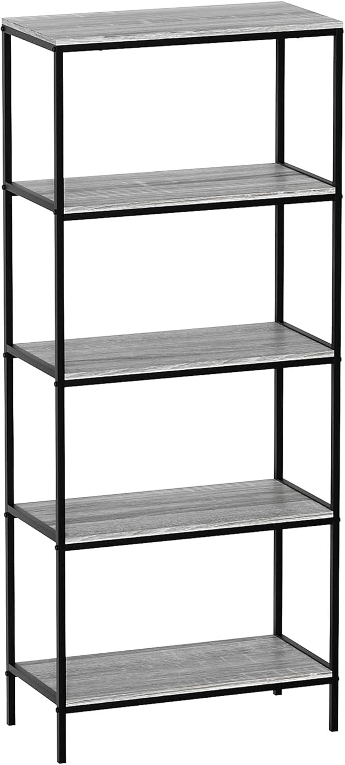 5-Tier Industrial Bookcase Black Metal Frame Wooden Shelving Display Unit