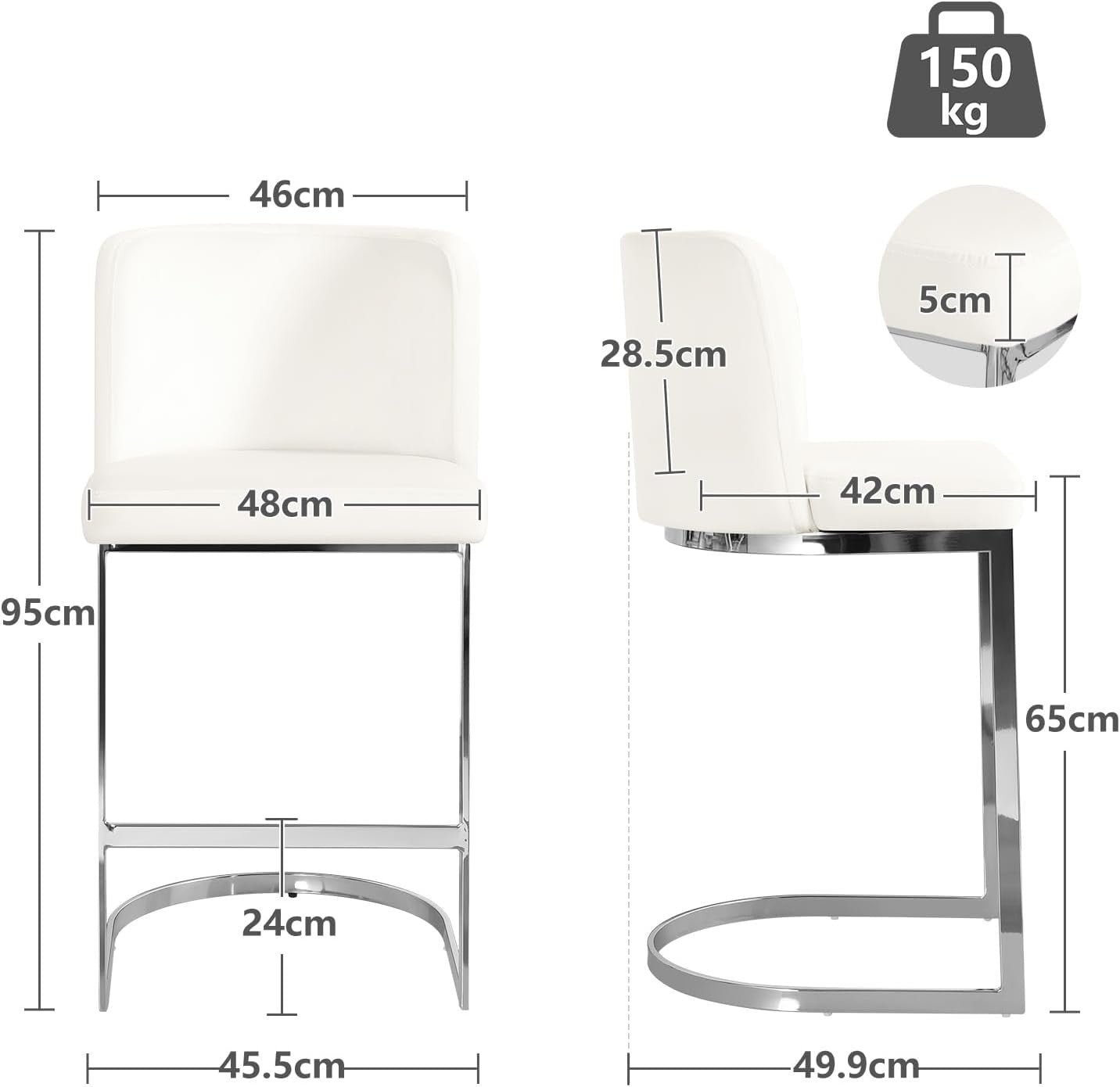 Blonde White PU Bar Stools Set of 2 – Modern Counter Chairs