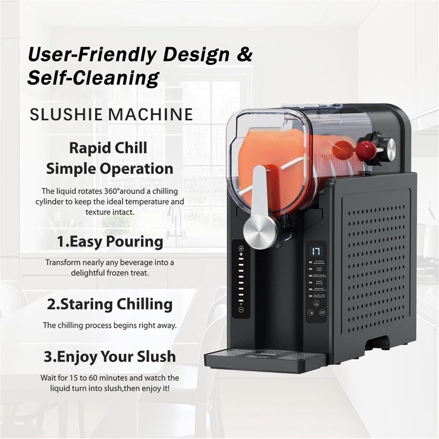 Slush Machine No Ice Needed 1.5L Frozen Drink Maker Auto Clean Display