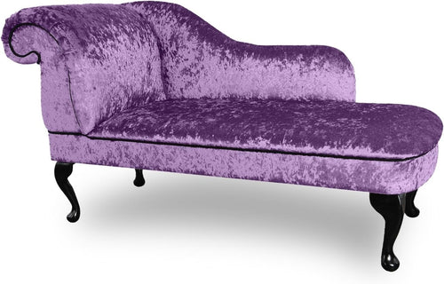 Shimmer Velvet Chaise Lounge Sofa Grape – Left Hand, UK Handmade