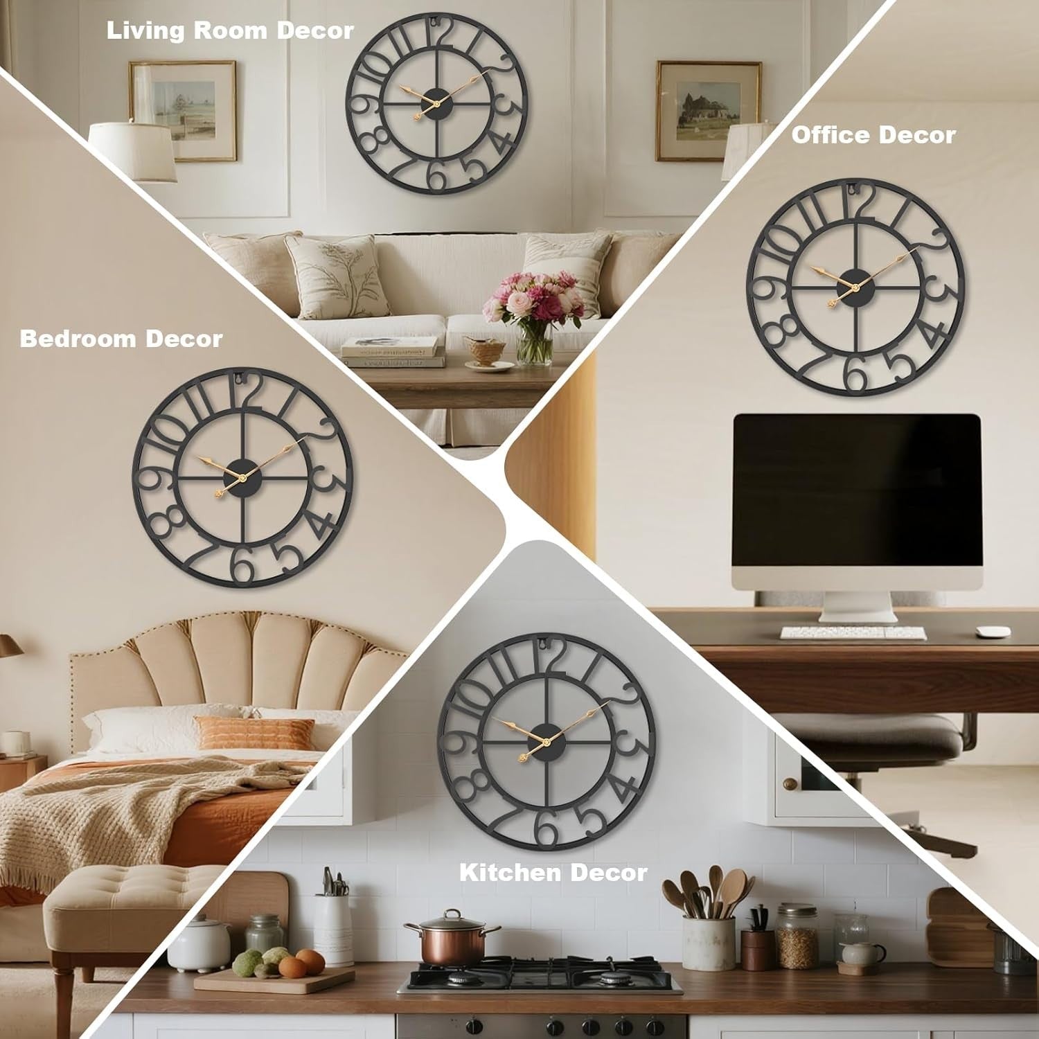 Extra Large 75cm Black Skeleton Wall Clock | Silent Industrial Home Decor