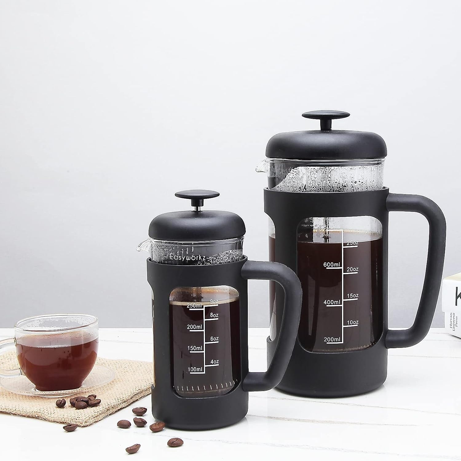French Press Coffee Maker 350ml Heat-Resistant Glass Soft Grip Handle Portable