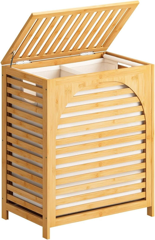 Natural Bamboo Laundry Hamper XL 103L with Lid & Removable Liner | Ventilated Ba
