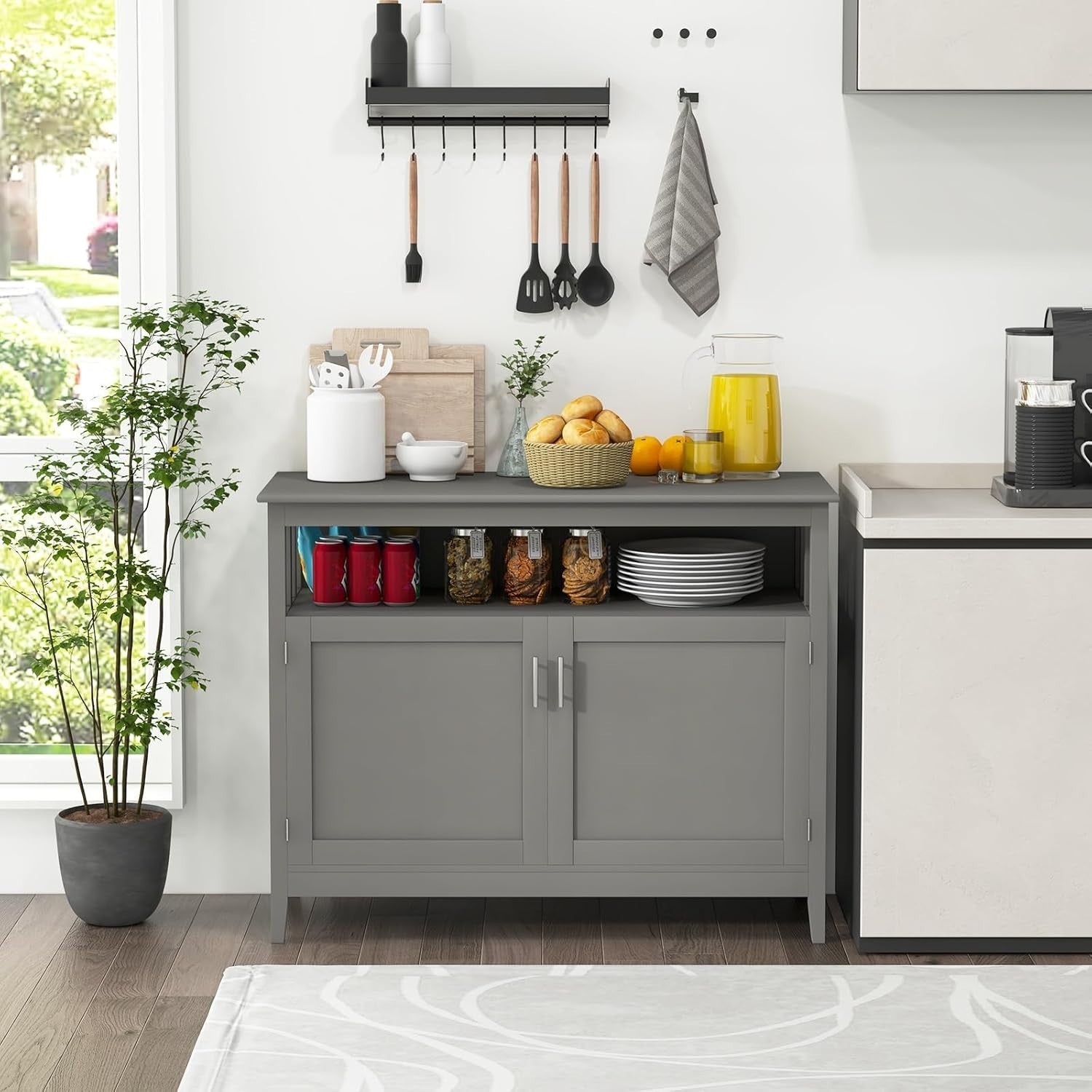 Grey Wooden Sideboard Cabinet Storage Unit with Doors & Adjustable Shelf