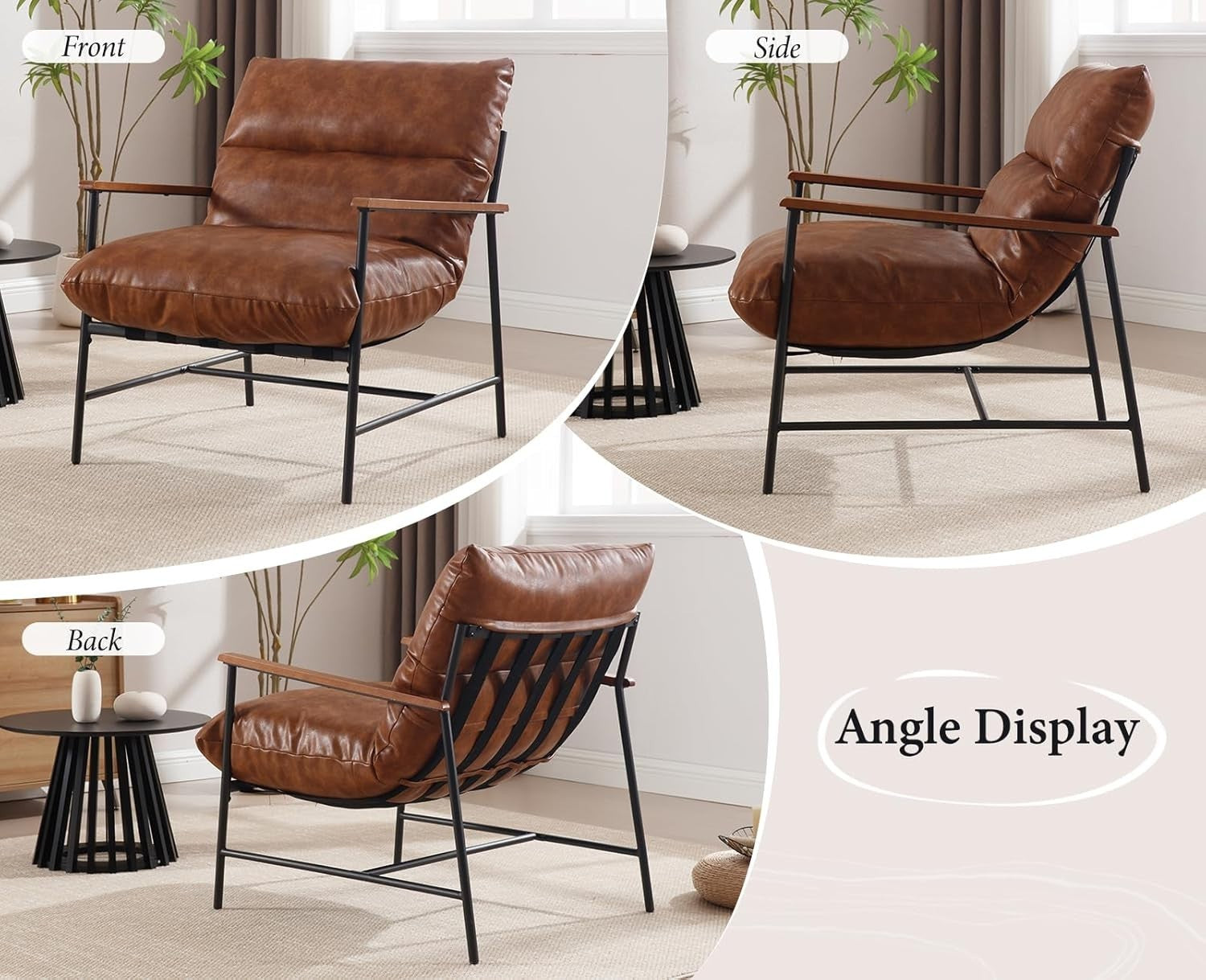 Modern PU Leather Accent Chair Brown Armrest Lounge Office Seat