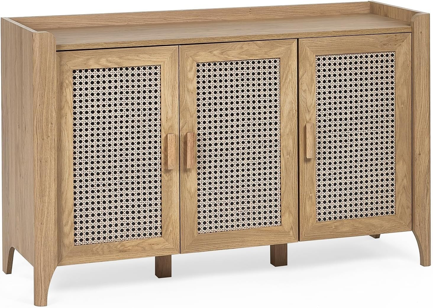 Bohemian Oak Sideboard 3 Doors Storage Cabinet with Shelving for Living Room