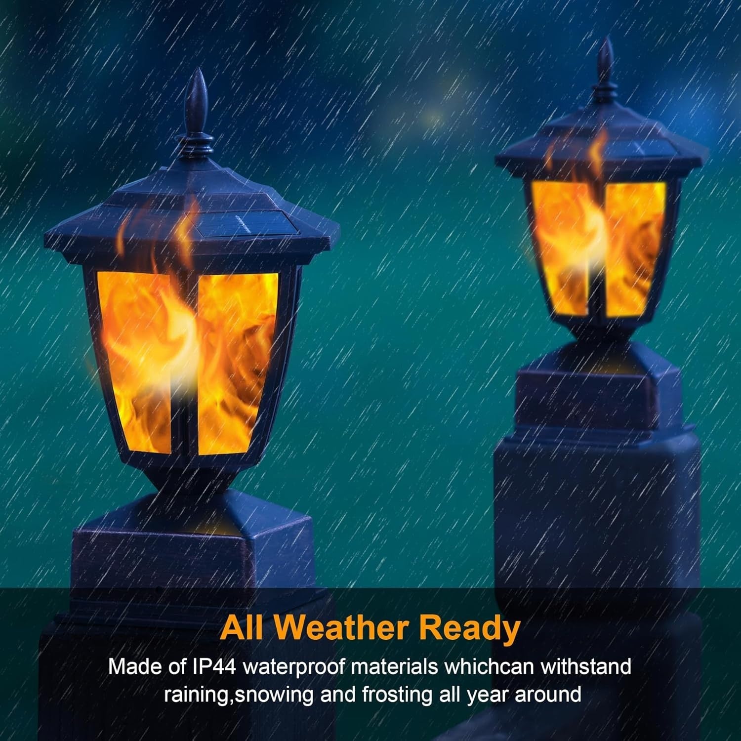 4 Pack Bronze Solar Flame Post Lights LED Outdoor Fence Lanterns