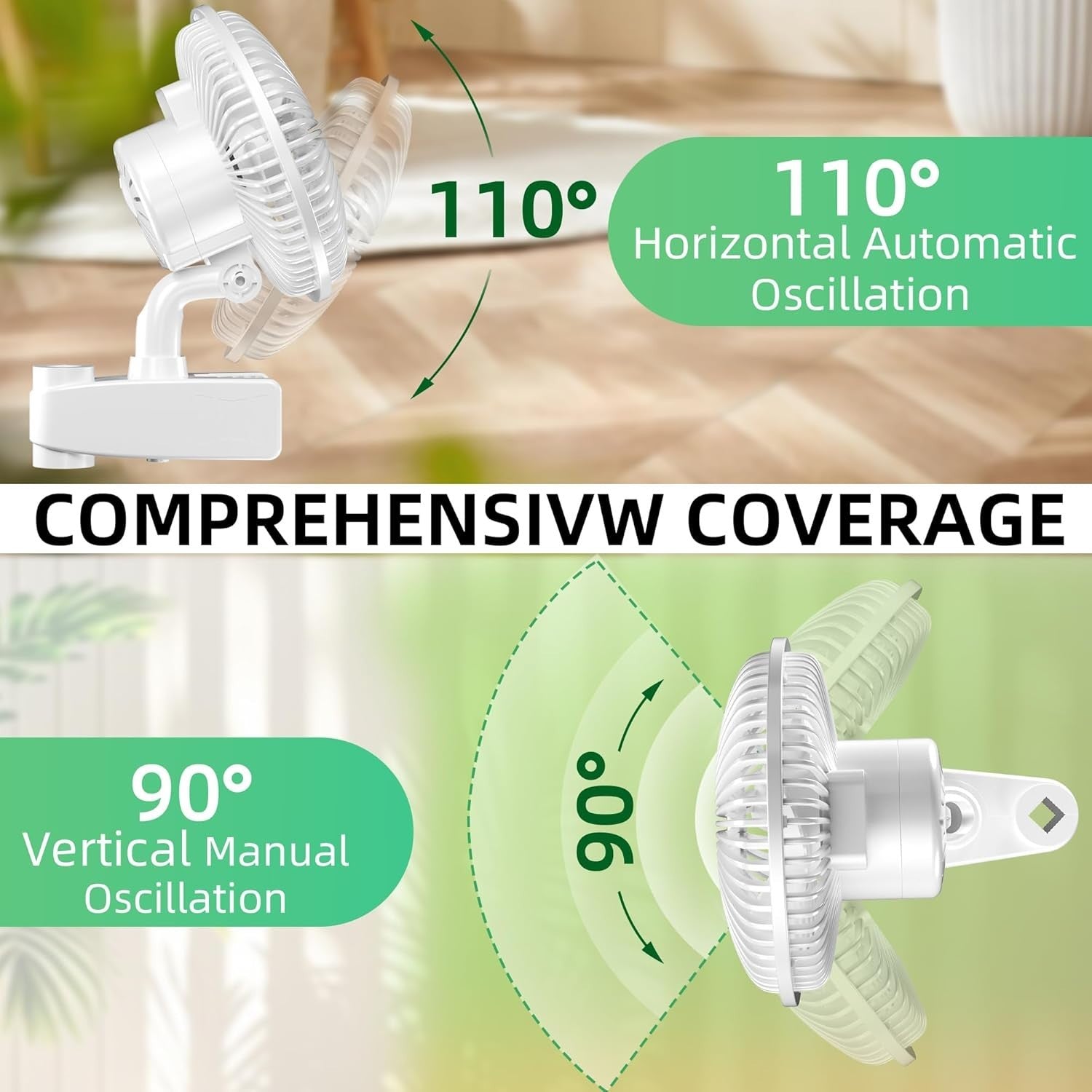 6-Inch Dual Clip Fans White – 2-Speed Adjustable 90° Quiet Desk or Grow Tent Use