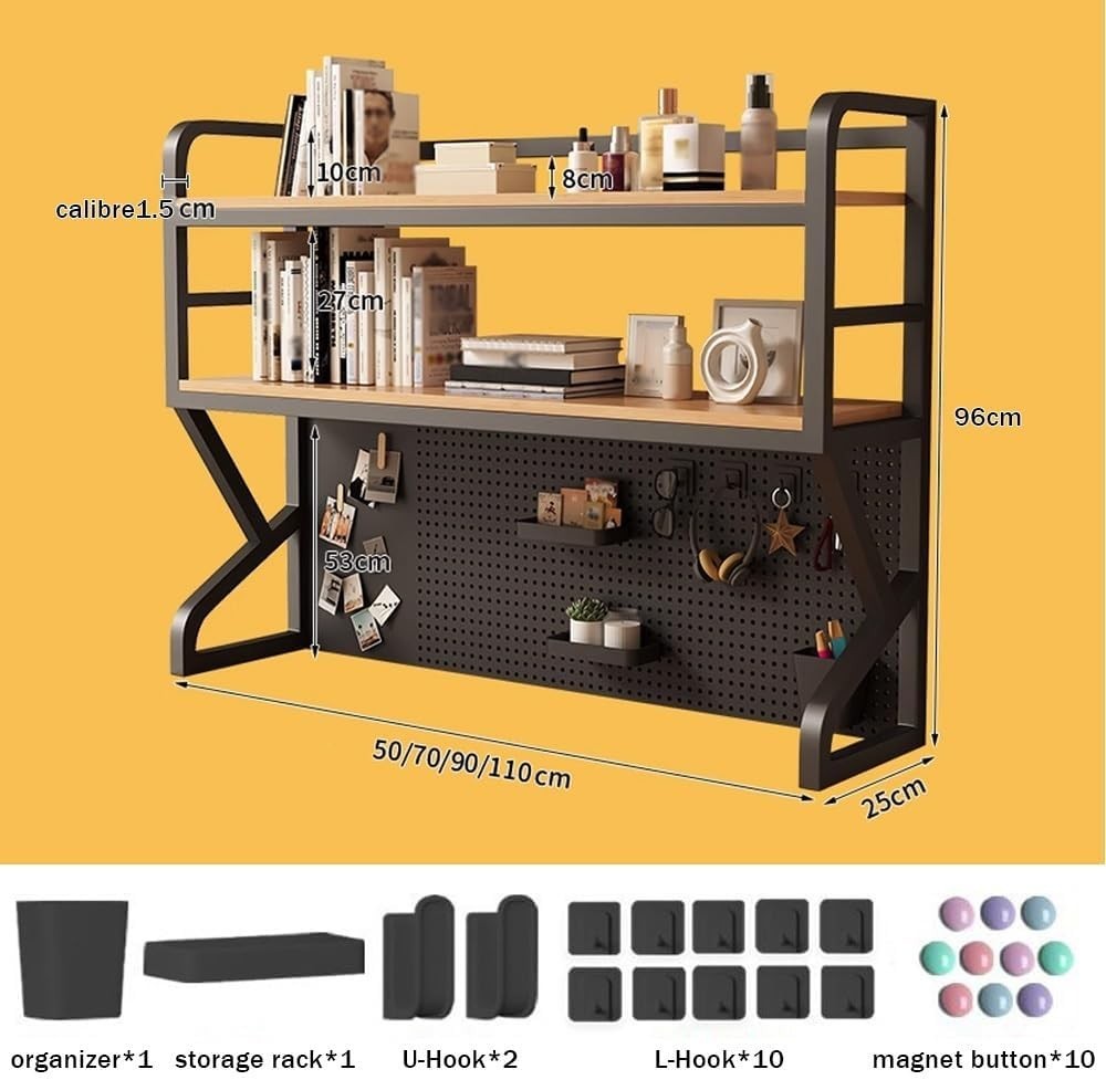 90cm Black Desktop Bookshelf Pegboard 2-Tier Desk Hutch Countertop Organizer