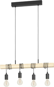 4 Light Wooden Pendant Ceiling Light Vintage Industrial E27 Bar Hanging