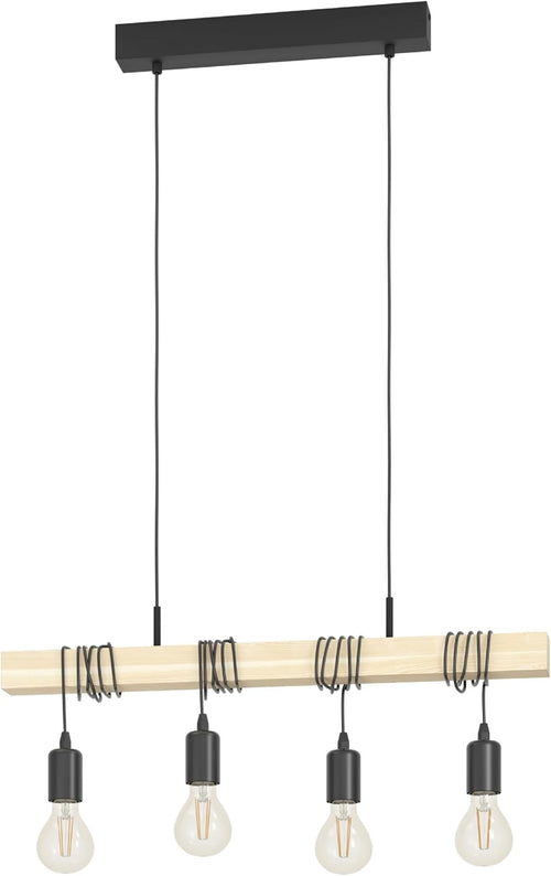 4 Light Wooden Pendant Ceiling Light Vintage Industrial E27 Bar Hanging