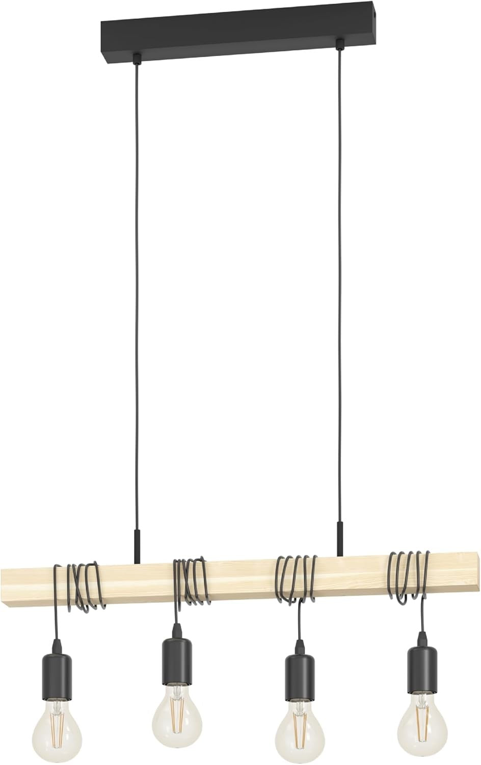 4 Light Wooden Pendant Ceiling Light Vintage Industrial E27 Bar Hanging