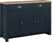 Navy Blue Sideboard Oak Top 3 Door 2 Drawer Storage Unit Farmhouse Style
