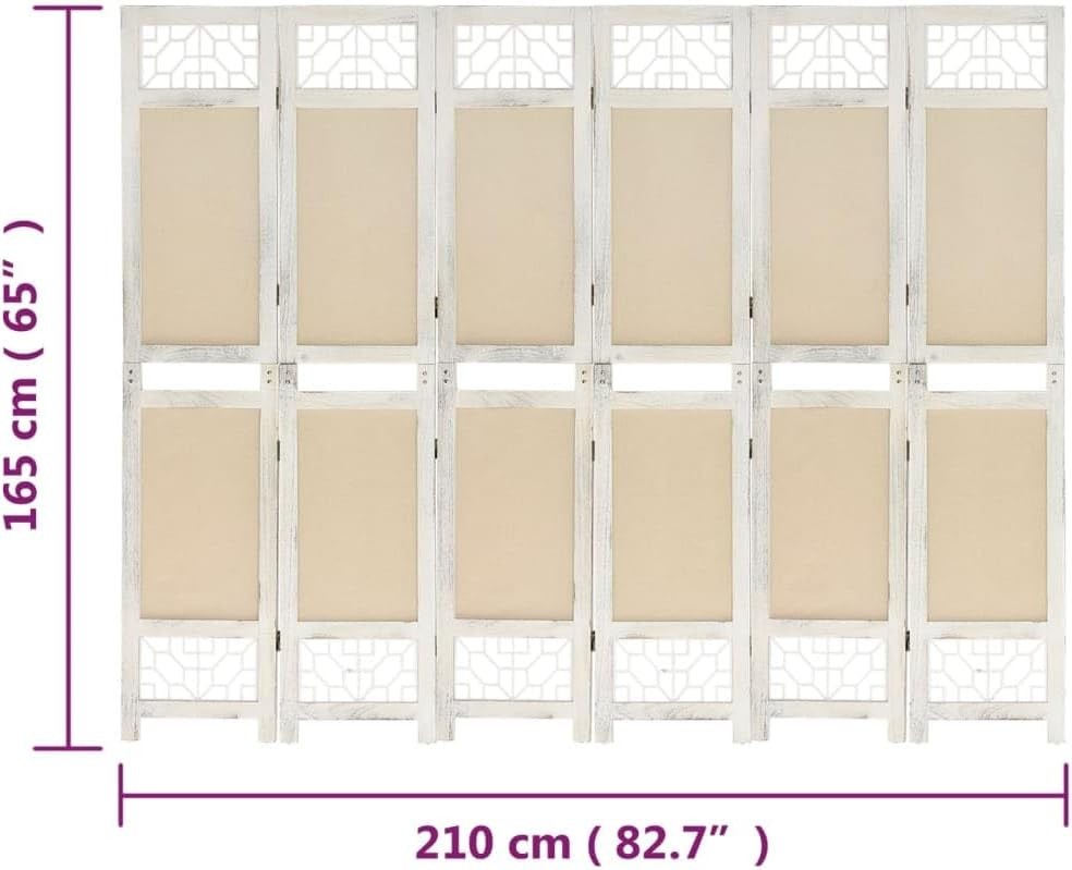 6 Panel Folding Room Divider 210x165cm Cream Wood Privacy Screen