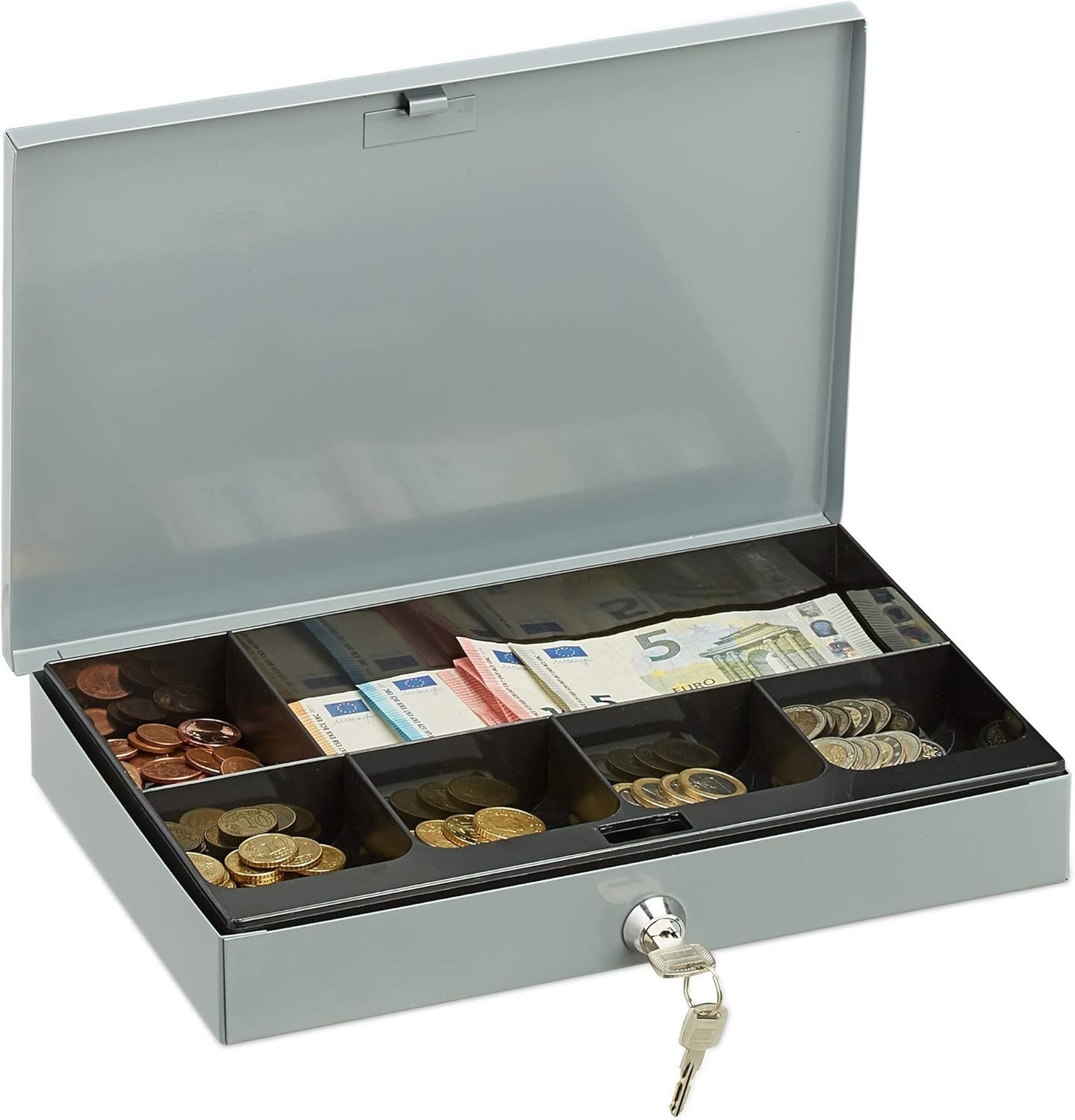Lockable Cash Box Metal Money Safe Coin Tray Document Storage Case