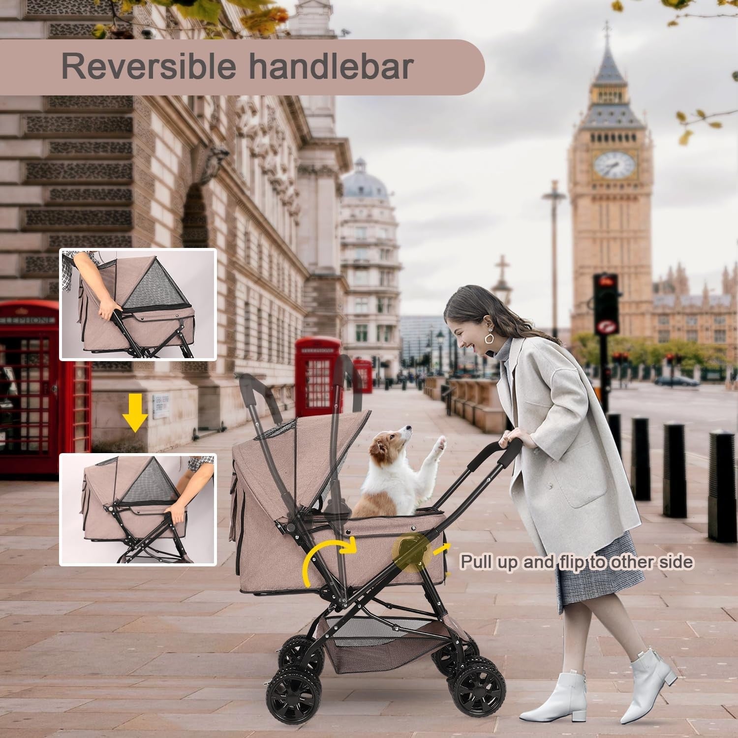 Pet Stroller for Medium Dogs up to 20kg Foldable 4 Wheel Dog Cat