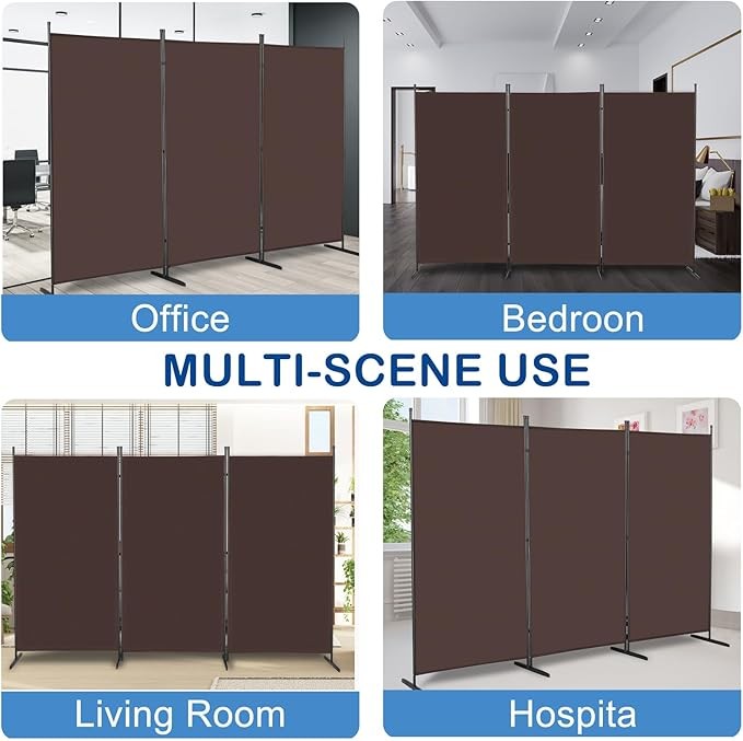 Brown 3 Panel Room Divider 6FT Folding Privacy Screen – Portable Partition Wall