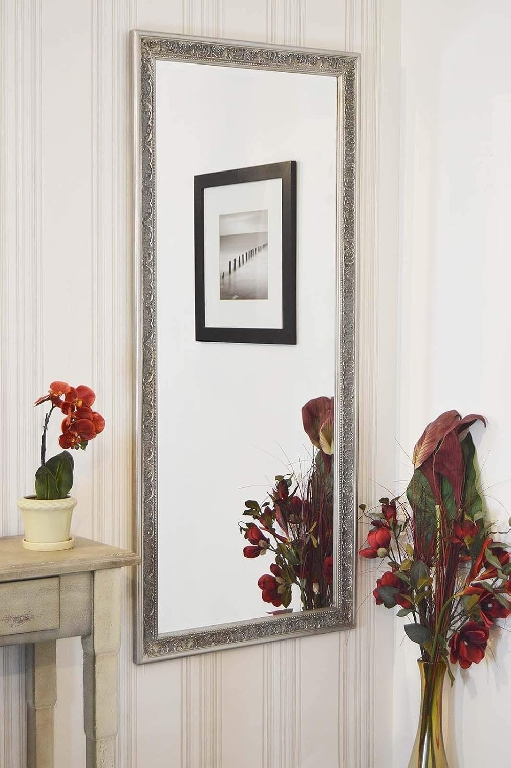 Large Antique Silver Full Length Wall Mirror 160x73cm Bevelled Glass