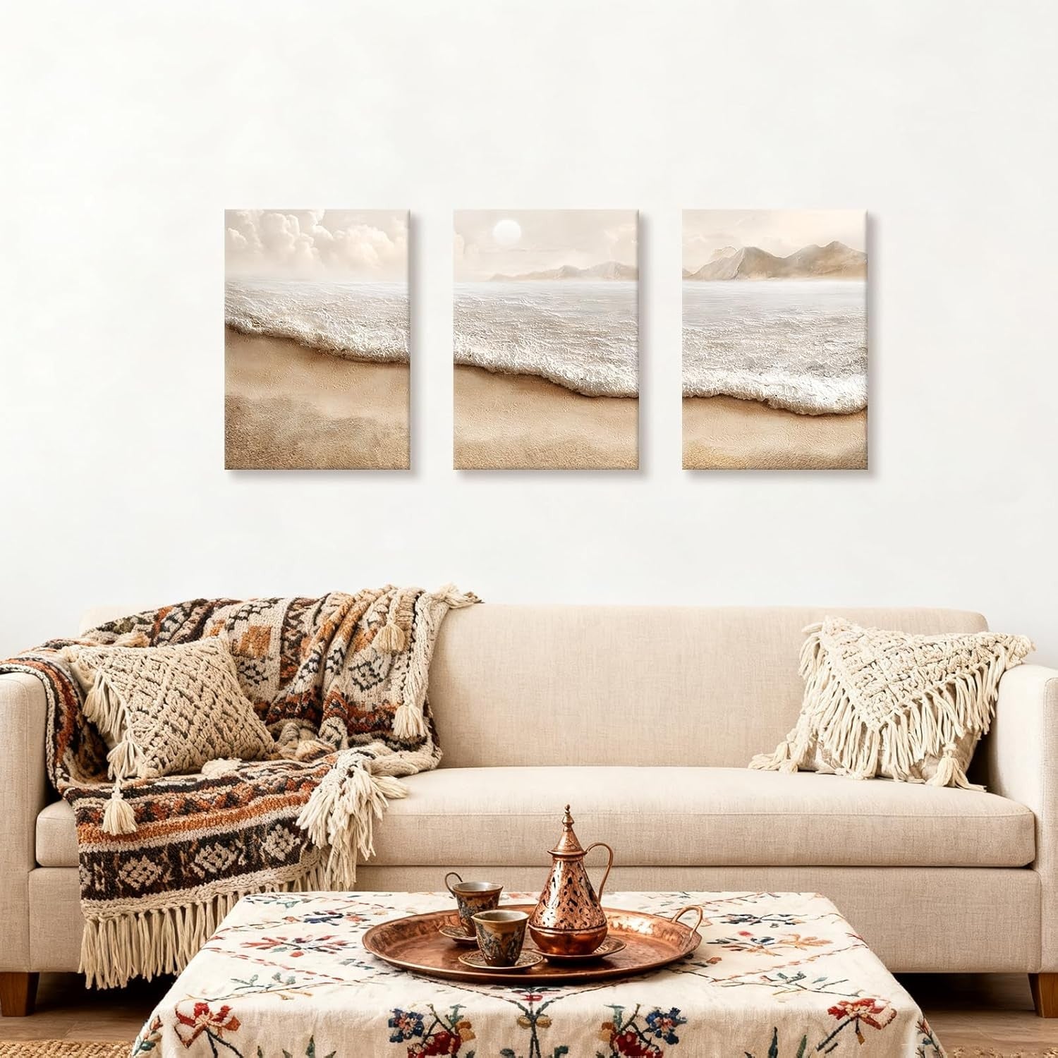 Boho Beach Coastal Wall Art Set of 3 Framed 40x60cm
