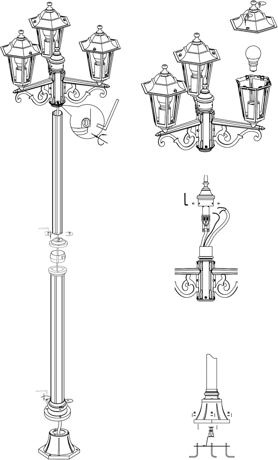 Laterna 4 3-Flame Outdoor Lamp Post 192 cm IP44