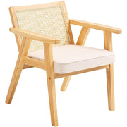 Rattan Armchair with Cushion Wooden Frame Modern Dining Lounge Chair Beige