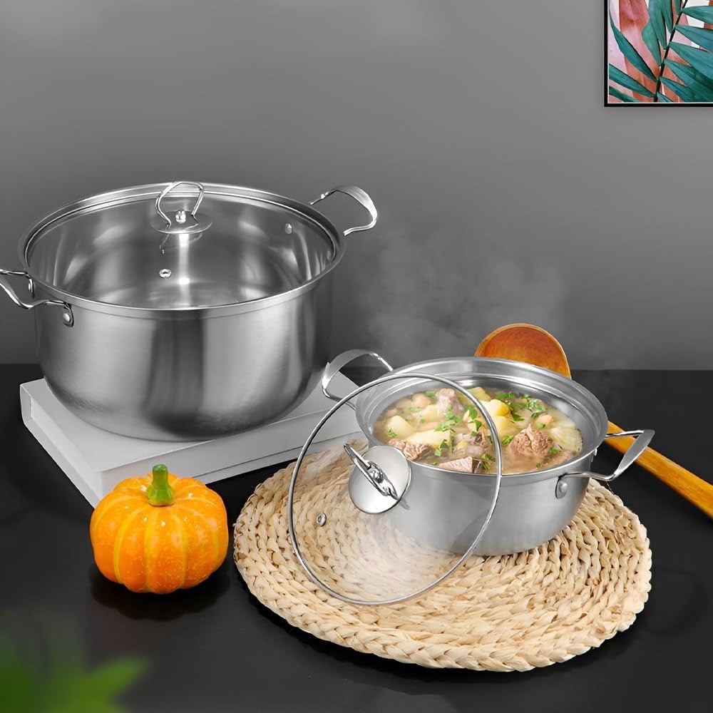 5Pcs Stainless Steel Cookware Set with Glass Lids  Non-Stick Pots Induction Safe