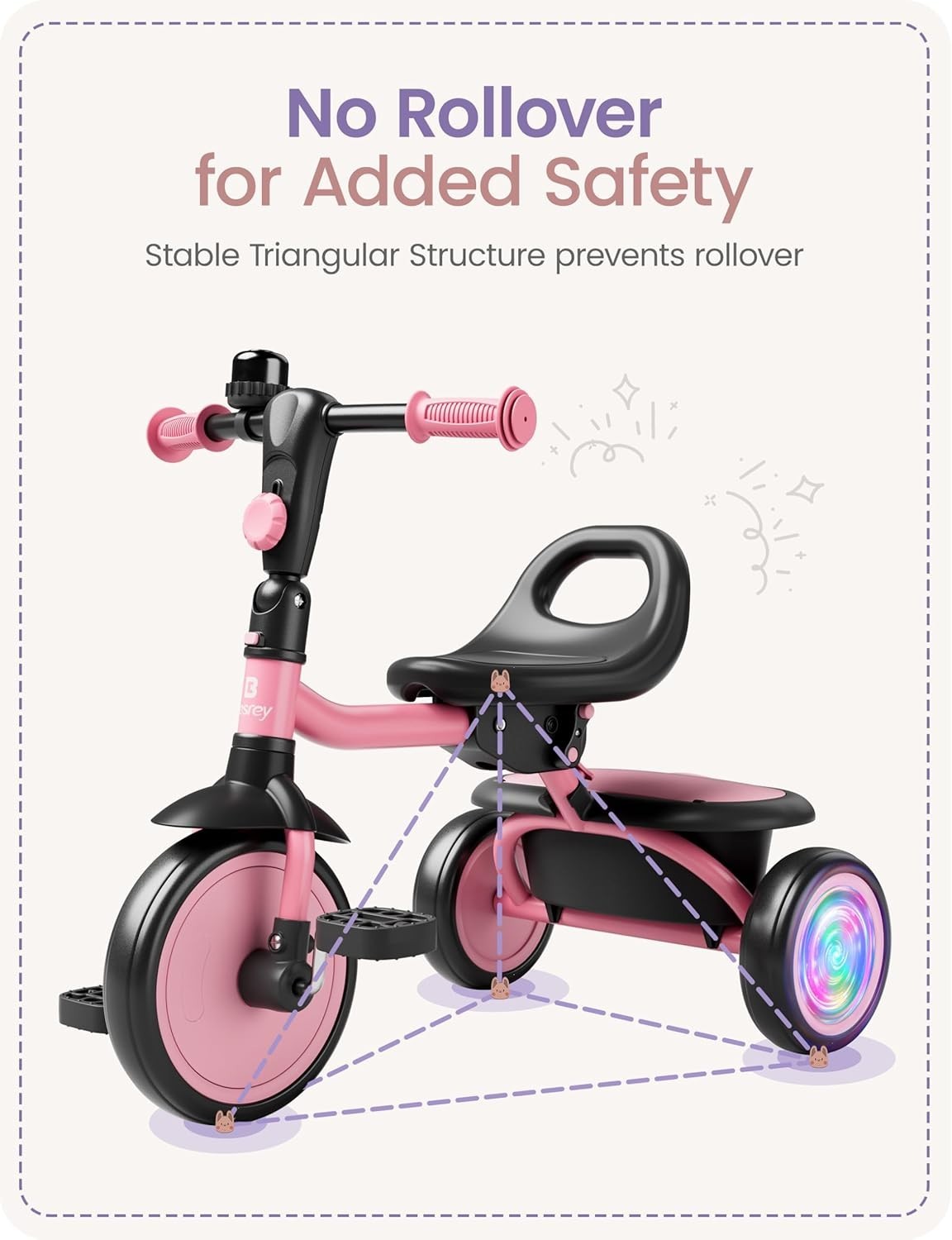 Kids Tricycle Flash LED Wheels Foldable Toddler Bike Pink Age 18M-5Y