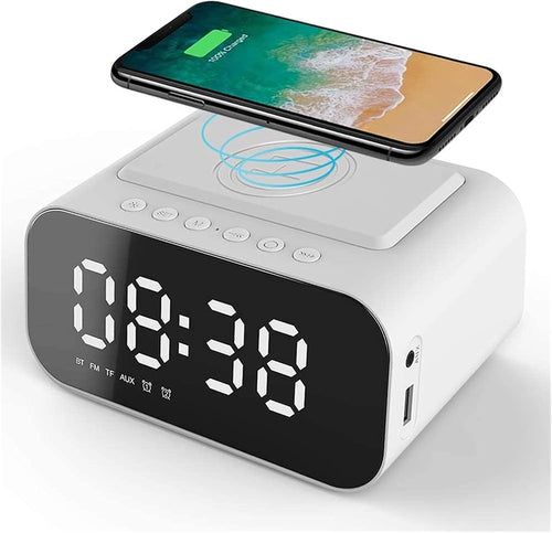 Black Digital Clock Radio AM FM Bluetooth USB Charging Battery Backup